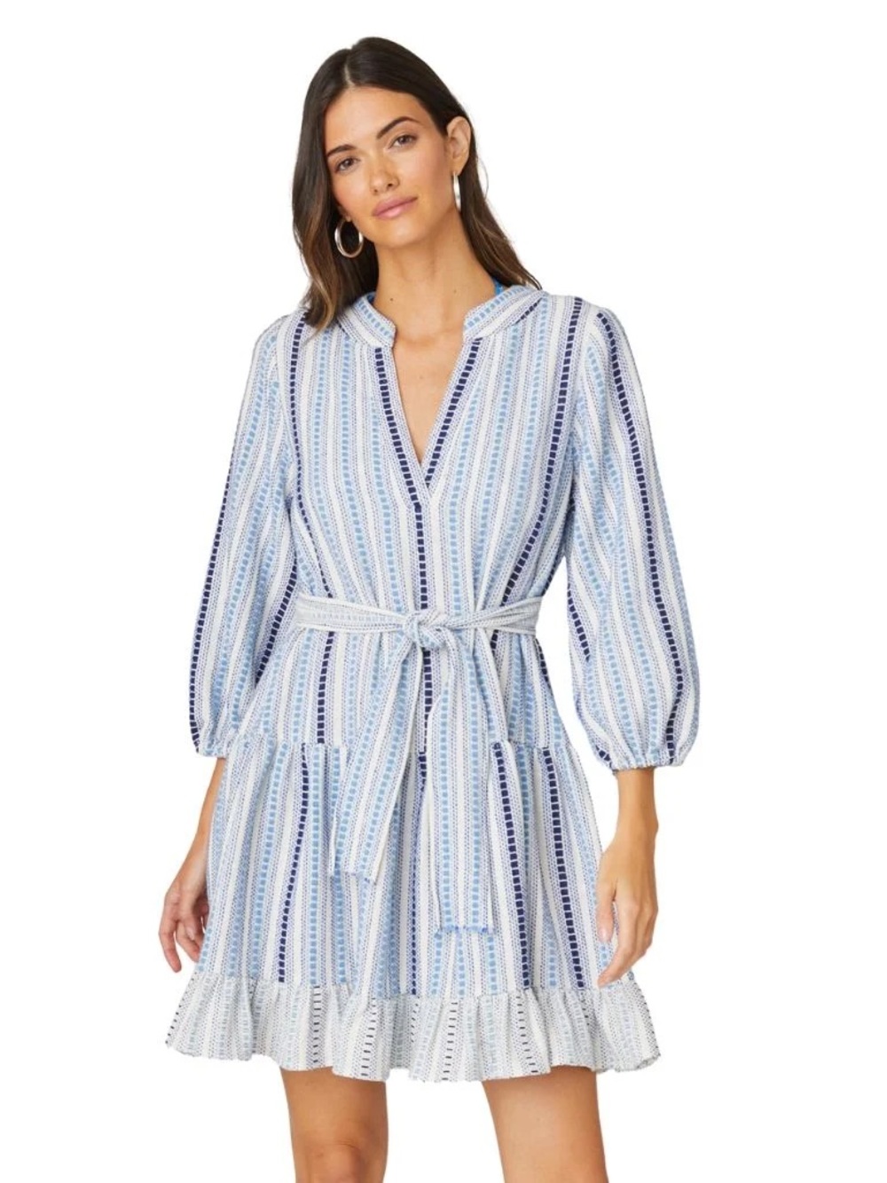Shoshanna Umbrella Blue & White Striped Tie-Waist Multi Swim Mini Dress S